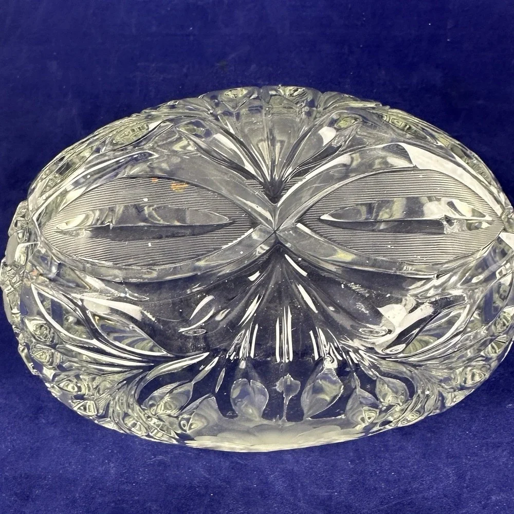 Vintage Clear Crystal Floral Bowl Scalloped Rim Frosted Daisy Free Shipping